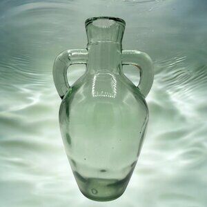 Vintage Green Glass Double Handled Jug 7.5" Tall